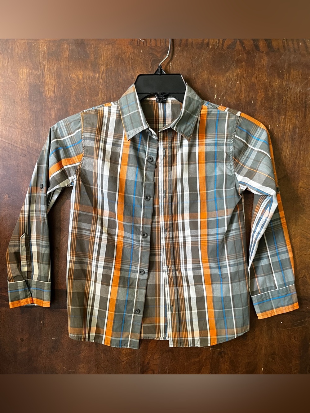 Beverly Hills Polo Club Gray, Orange & Blue Plaid Button-Down Shirt